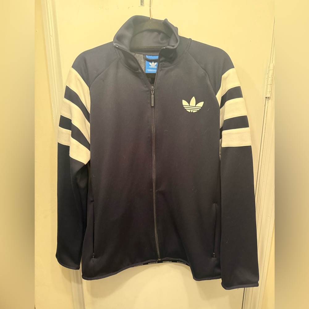 Adidas Navy and White Track Jacket